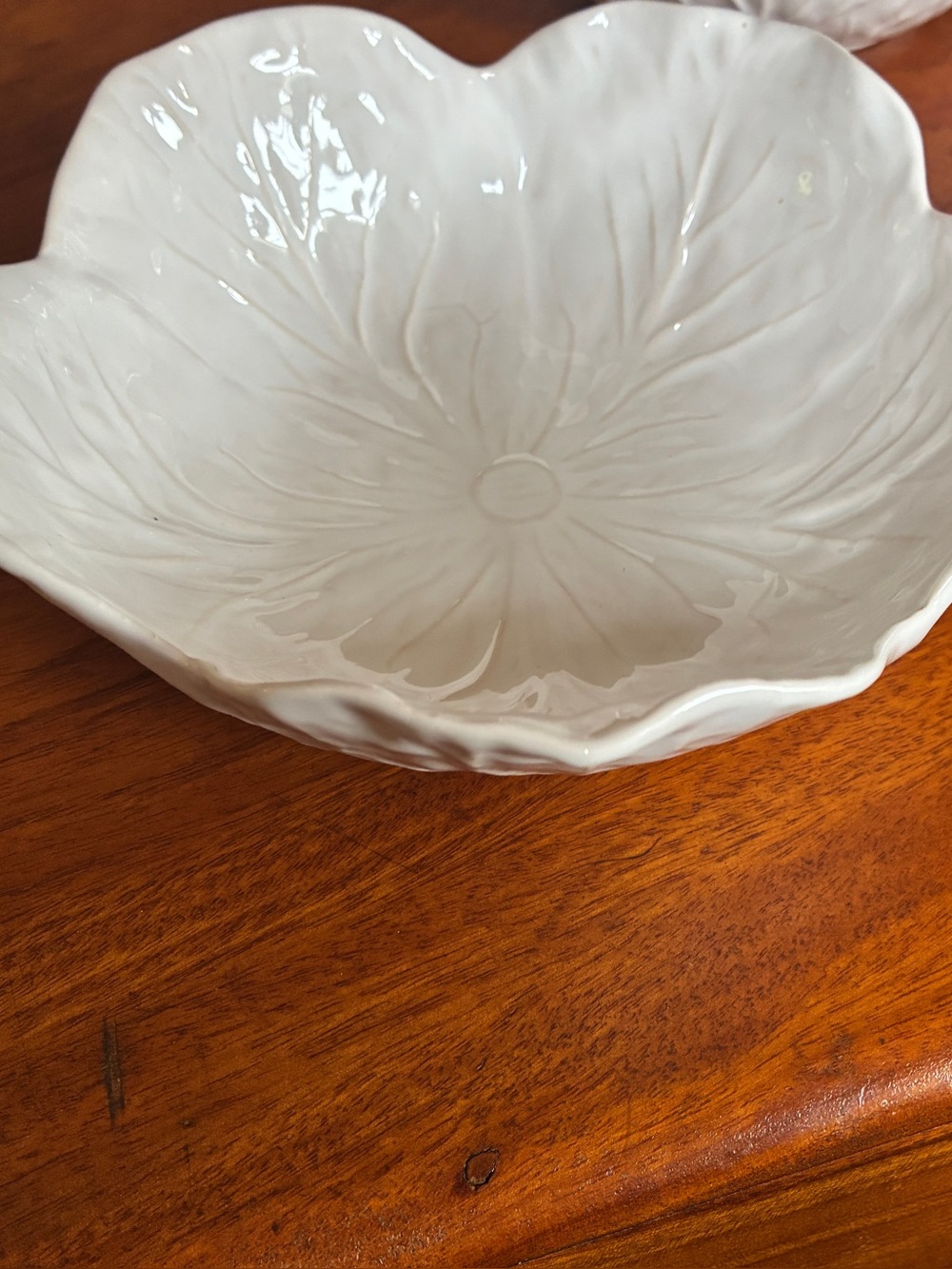 Portuguese White Ceramic Majolica Flower-Shaped Bowls